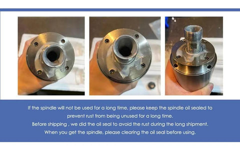 Close-up views of 2.2KW Air Cooled ER20 Spindle Motor Kit showing spindle head details with threading for CNC machines.