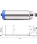 2.2KW Air Cooled ER20 Spindle Motor Kit with 80mm bracket and 24,000 RPM specs, shown with technical diagram for CNC woodworking