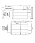 Technical drawing of Air Cooled 2.2kW ER25 Spindle with Ceramic Bearings and 4 Bearing Main Assembly