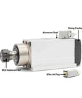 Air Cooled 2.2kW ER25 Spindle With Ceramic Ball Bearings, 4 Bearing Main Assembly, showing aluminum shell and air plug