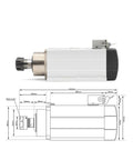 Air Cooled 2.2kW ER25 Spindle With Ceramic Ball Bearings, 4 Bearing Main Assembly, 220V and 380V Dual Voltage, Flange Mount