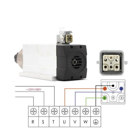 ER25 Air Cooled CNC Spindle 2.2kW 220V with Ceramic Ball Bearings and wiring diagram for Precision CNC Routers