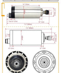 Technical drawing and parts of Beefy 2.2kW ER20 Spindle Motor Water Cooled CNC Spindle 220V Runout 0.01mm design details