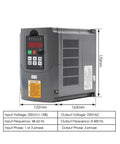 Side view of 220V inverter for 2.2kW ER25 Air Cooled Spindle With Ceramic Ball Bearings, dimensions shown with specifications chart.