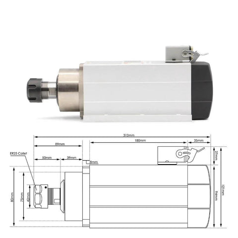 2.2kW ER25 Air Cooled Spindle With Ceramic Ball Bearings, 4 Bearings, 220V And 380V Inverter Ready CNC Spindle With Flange