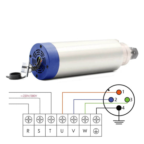 2.2KW ER20 Air Cooled Spindle Motor For CNC Engraving And Milling, 80mm Body, shown with wiring diagram