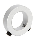 Close-up of a single aluminum 22mm bore shaft collar with screw clamp, 35mm outer diameter, 10mm width