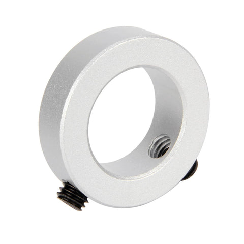 Close-up of a single aluminum 22mm bore shaft collar with screw clamp, 35mm outer diameter, 10mm width