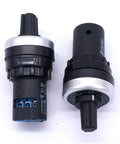 Front and side view of LA42DWQ22 22Mm Rotary Potentiometer 5K Ohm Governor with three terminals for inverter and motor control.