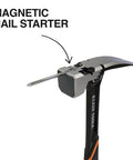 Close-up of 22 Ounce Milled Face Framing Hammer with Straight Claw showing magnetic nail starter and milled strike face.
