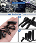 Close-up of 230-piece roll pin set M2-M10 for DIY home improvement and auto repair, durable 65Mn steel, black oxide finish by Glarks.