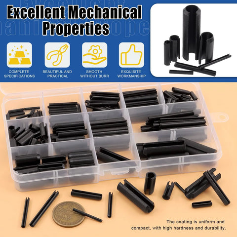 Huge 230 Piece Roll Pin Set In 11 Sizes for DIY Home Improvement and Auto Repair Slotted Spring Pins M2 M3 M4 M5 M6 M8 M10