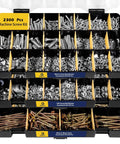 2300 Piece Hardware Assortment Kit with Metric and SAE Machine Screws Nuts Bolts and Washers Featuring 3 Stackable Trays, top view.