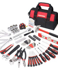 236-Piece Home Repair Tool Set With 12-Inch Wide Mouth Storage Bag, Ultimate DIY Hand Tool Kit For Home Improvement, From Pliers And Screwdrivers To Wrenches And Fasteners, Red displayed