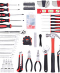 236-Piece Home Repair Tool Set With 12-Inch Wide Mouth Storage Bag, Ultimate DIY Hand Tool Kit For Home Improvement, From Pliers And Screwdrivers To Wrenches And Fasteners, Red