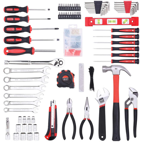 236-Piece Home Repair Tool Set With 12-Inch Wide Mouth Storage Bag, Ultimate DIY Hand Tool Kit For Home Improvement, From Pliers And Screwdrivers To Wrenches And Fasteners, Red