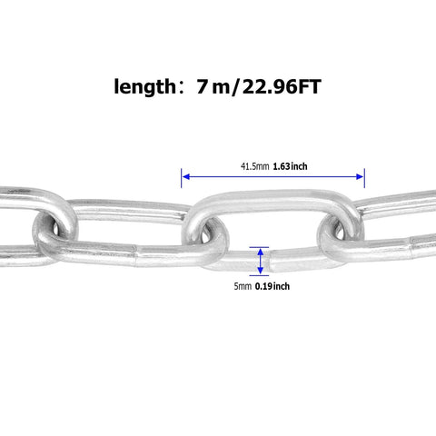 ✝️ 23 Feet Proof Coil Chain, 3/16 Inch Zinc Plated Iron Straight Link Coil Chain for Towing, Logging, Guard Rails, 22.96FT length