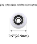 23mm diameter bearing steel shower door wheels with nylon rollers shown in close-up with size measurement indicated.