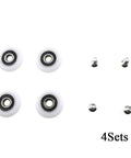 Four 23mm diameter bearing steel shower door wheels with nylon rollers and stainless steel screws, 4-piece set for sliding systems