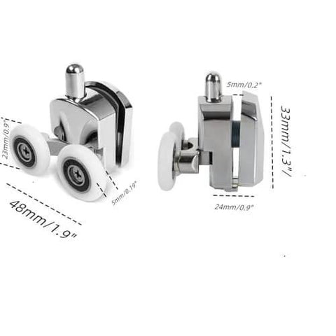 Shower door rollers RV replacement set with 10 pcs zinc alloy wheels, 23mm diameter shown with dimensions in side view.