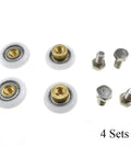 23mm diameter shower door wheels with smooth rolling nylon runners, solid brass hubs, stainless steel screws, 4-set pack