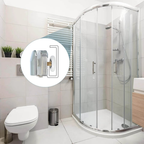 23mm shower door rollers replacement set with single runners wheels and pulleys in bathroom, silver finish, installed on curved enclosure