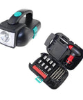 24 In 1 Repair Tool Kit Set With Built In LED Flashlight, showing ratchet handle, screwdriver set, and compact toolbox design.