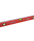 24 inch box level with three durable acrylic vials, precise 1/16 inch ruler, wall grip, and hand calibrated straightedge