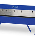 Front view of blue 24 Inch Box And Pan Sheet Metal Brake With Five Adjustable Fingers for small shops. Bends up to 24 inches wide.
