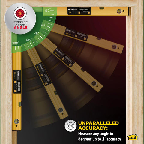 24 Inch Digital Level With LCD Readout And Audible Alerts For Precise Alignment In Construction Carpentry And DIY Projects Featuring A Heavy Duty Aluminum Frame Water Resistance High Visibility Display And Includes Carry Case shown from top view inside a wooden frame