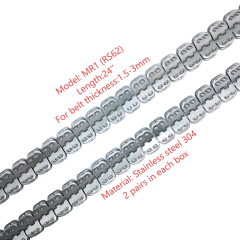 Close-up of 24 Inch Stainless Steel Conveyor Belt Fasteners With Hinge Pin Two Pairs In A Box For Belt Thickness 5 To 6 Millimeters