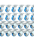 24 pack 2 inch swivel plate caster wheels with blue polyurethane, including 12 locking casters and 12 non locking casters for furniture and carts arranged in a grid.
