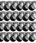 24 Pack 2 Inch Swivel Caster Wheels with Side Brake, Hard Rubber Wheels with Top Plate and Double Ball Bearings