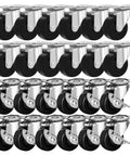 24 Pack 2 Inch Swivel Caster Wheels with Brake, Hard Rubber Wheels with Top Plate Bearing, Non Marking Quiet Rolling Casters.
