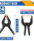 24 Pack 3.5 Inch Plastic Spring Clamps Black Heavy Duty Clips Backdrop Clamps for Crafts and Photography with Maximum Opening