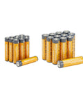 24 Pack 12 AA And 12 AAA High Performance Alkaline Batteries Value Pack displayed with batteries standing and lying down.