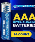 24 Pack AAA Alkaline Batteries Ultra Long Lasting For Home And Office Use, Powermax branding with blue background