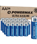 24 Count AA Batteries Alkaline Long Lasting Power Reclosable Packaging with box and visible battery arrangement
