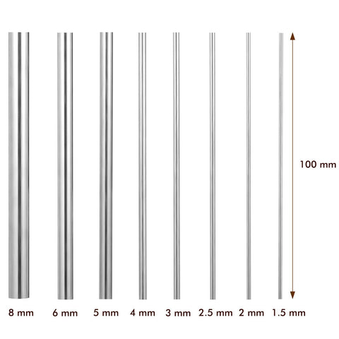 24 Pcs 304 Stainless Steel Round Rods Set With Assorted Diameters From 1.5 To 8 Millimeters And 100 Millimeters Length
