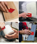 Collage of hands using 24 Piece Sanding Sponge Set 3x4 Inch With Grit Range 120 To 3000 Hook And Loop on wood, metal, and ceramic surfaces.