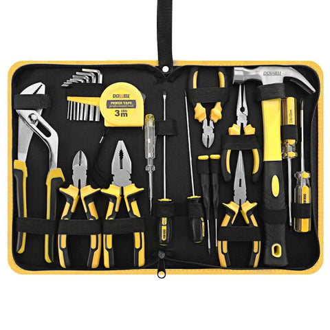 24 Piece Homeowner Tool Set With Portable Tool Bag For Everyday Home Fixes, Ergonomic TPR Handles, Heat Treated Chrome Plated Steel Tools, Durable And Corrosion Resistant, ANSI Standard Hand Tools