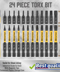 Torx Bit Set For Security And Tamper Resistant Fasteners 24 Piece S2 Steel Driver Bits In 1 Inch And 2 Point 3 Inch Lengths T5 Through T40 Durable Pro Grade Tool Kit Essential Amartisan