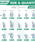 Grease Fittings Set All In One 240 Piece SAE And Metric Zerk Fittings NPT Quarter Inch And Eighth Inch M6 M8 M10 Kit Diagram