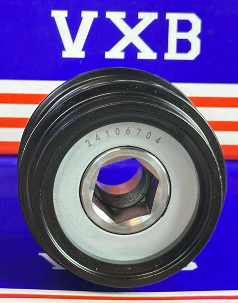 24106704 Motor Generator Belt Pulley 5PK for GM Belt Single Wheel front view on a blue background.