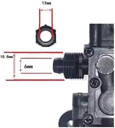 Detailed view of the 24 Volt DC High Pressure Diaphragm Pump 100 PSI 4.0 Liters Per Minute Self Priming Water Pump connection dimensions