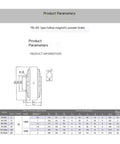 Technical diagram and parameters of DC 24V Hollow Shaft Magnetic Powder Brake With Tension Control For Winding And Unwinding Equipment Super Precise Torque Adjustment Snappy Response Overload Protection Low Maintenance Durable Electromagnetic Brake PB B2 10 100NM.