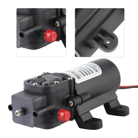 Workhorse Compact 24V Diaphragm Pump High Flow Five Liters Per Minute Self Priming Electric Water Pump with red nozzle fitting