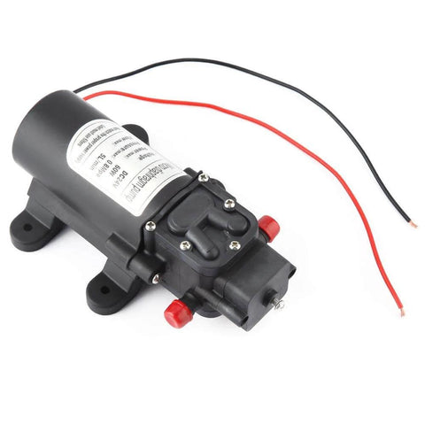 Workhorse Compact 24V Diaphragm Pump High Flow Five Liters Per Minute Self Priming Electric Water Pump with wires visible