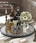 24 Inch Black and White French Look Kitchen Lazy Susan Turntable Round Checkered Decorative Tray on dining table with decor