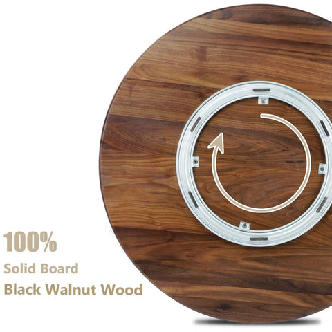 24 Inch Black Walnut Wood Lazy Susan Round Turntable For Tabletop And Countertop Use Solid Wooden Rotating Tray Centerpiece